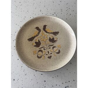 VINTAGE Red Wing "Turtle Dove" Set 4 Dinner Plates Floral Bird Brown & Mustard